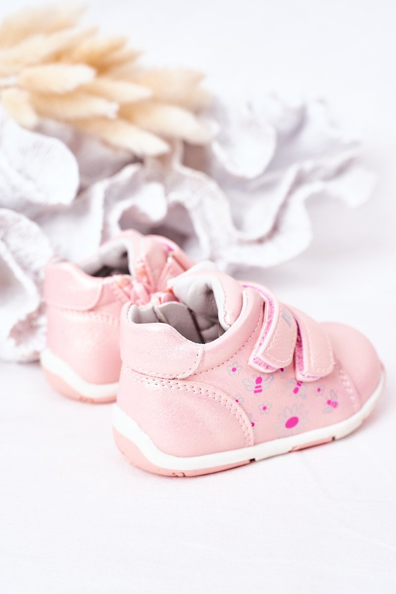 Children's Leather Shoes With Velcro Navy Pink Milo