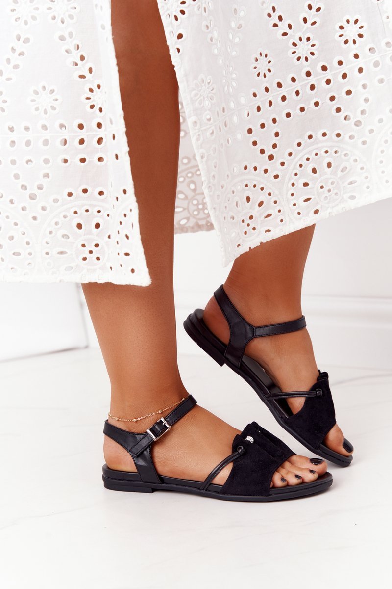 Elegant Suede Sandals With Sequins Black Vitoria