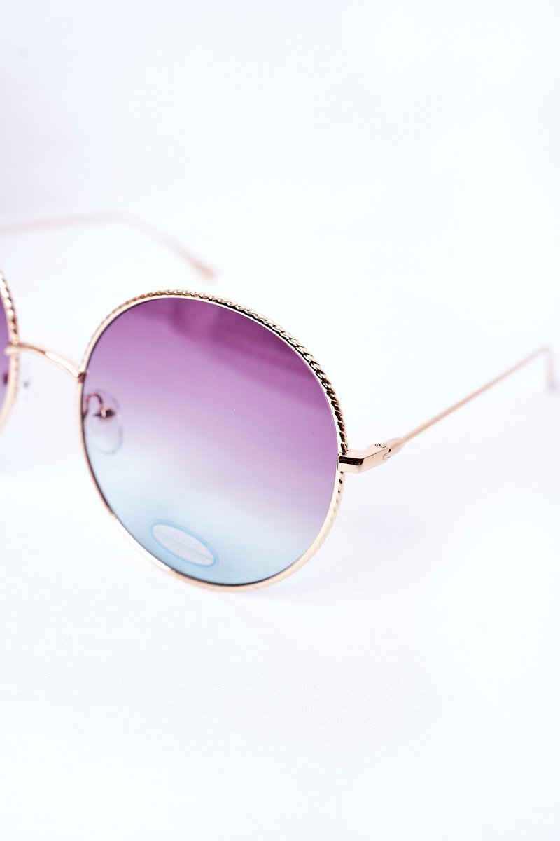 Gold Round Sunglasses With Pink-Blue Ombre Lenses