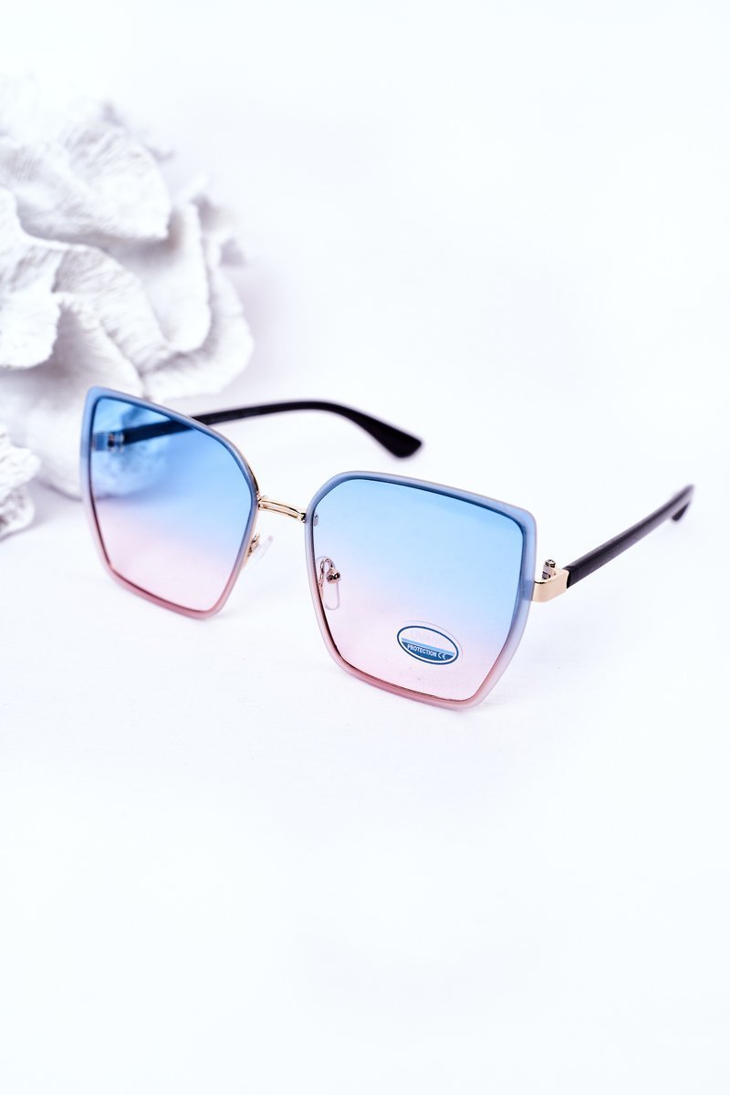 Gold Square Sunglasses Blue-Pink Ombre