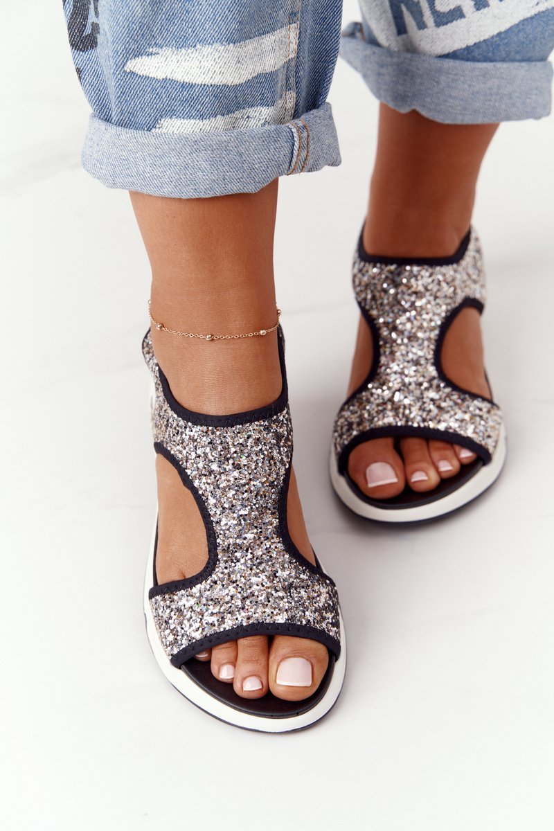 Wedge Slip-On Sandals Silver With Glitter Zoey