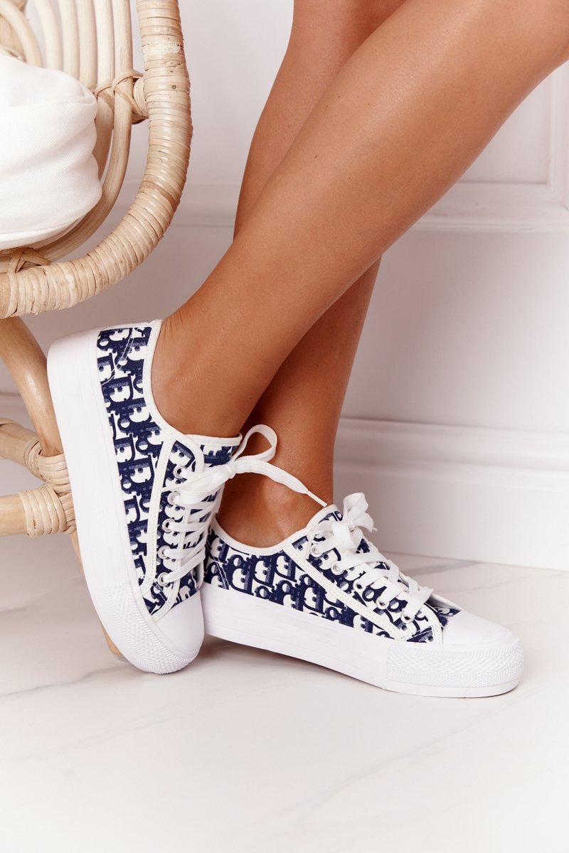 Women's Logged Sneakers White-Dark Blue Daphne
