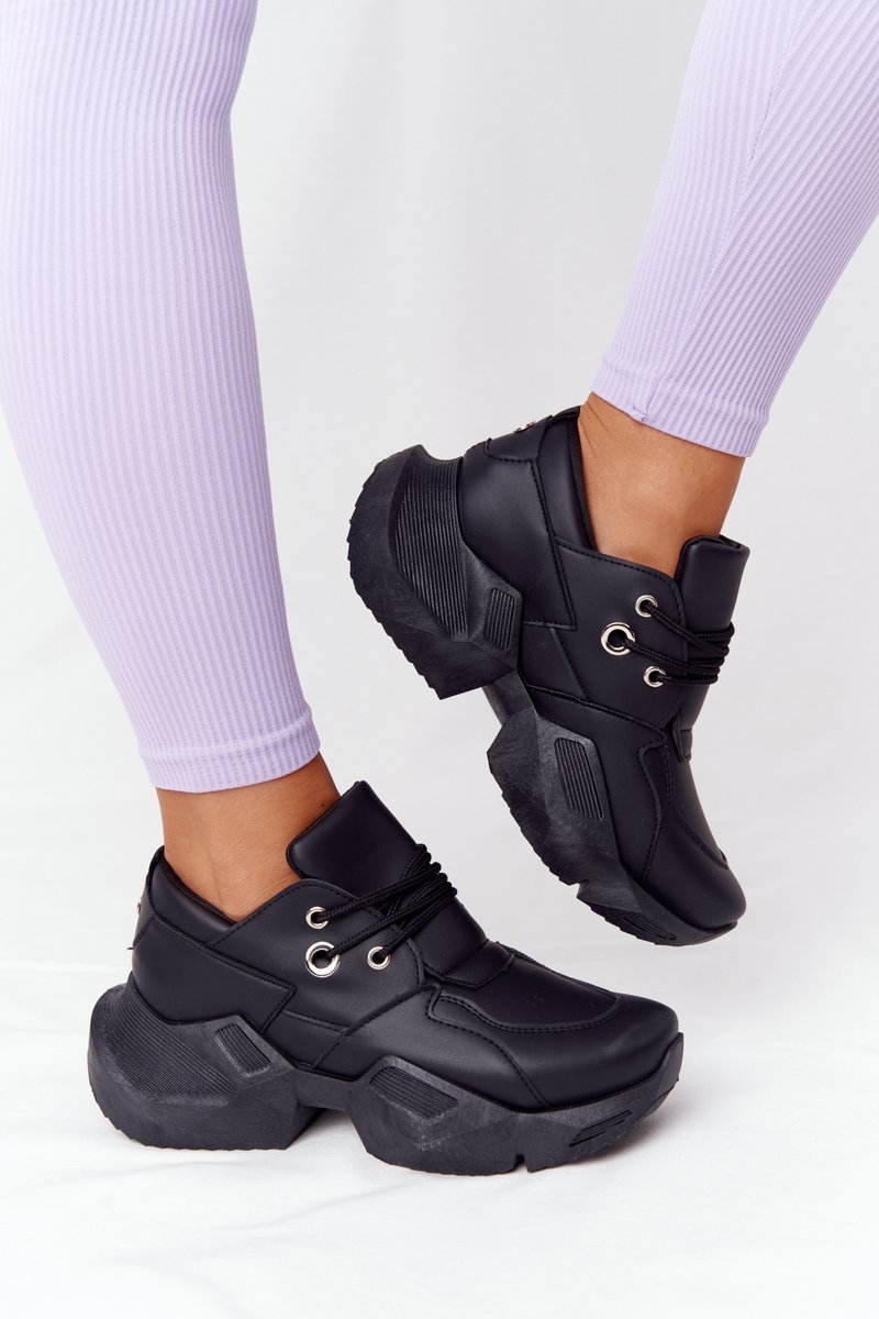 Women's Sneakers On A Chunky Sole Black Bubbly